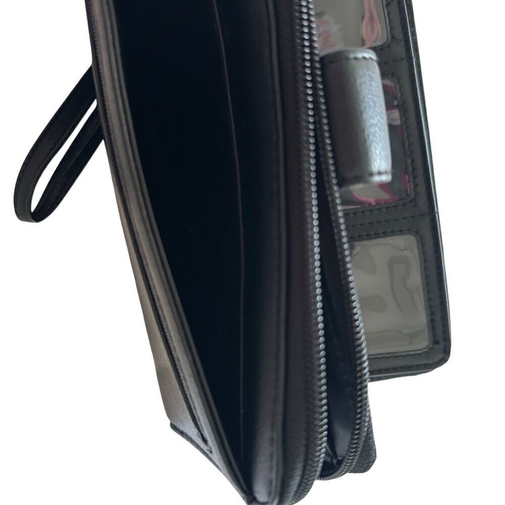 Black Faux Leather Wallet Women Wristlet Strap Multiple Card Slots Zipper Snap - Picture 6 of 15